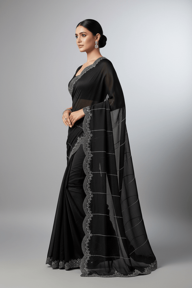 Fendy Chiffon Jarkan Diamond Work Saree with Running Blouse - Rosepetals Luxe