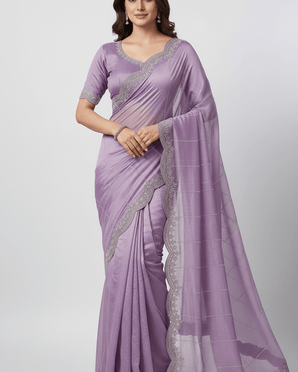 Fendy Chiffon Jarkan Diamond Work Saree with Running Blouse - Rosepetals Luxe