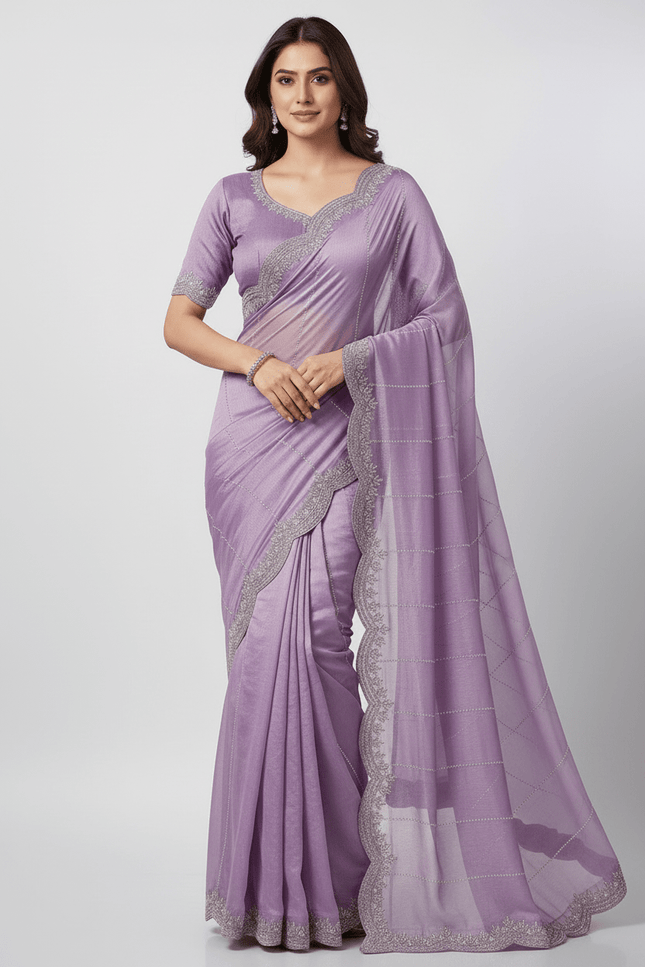 Fendy Chiffon Jarkan Diamond Work Saree with Running Blouse - Rosepetals Luxe