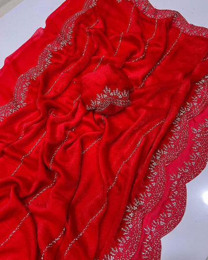 Fendy Chiffon Jarkan Diamond Work Saree with Running Blouse - Rosepetals Luxe