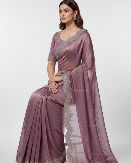 Fendy Chiffon Jarkan Diamond Work Saree with Running Blouse - Rosepetals Luxe