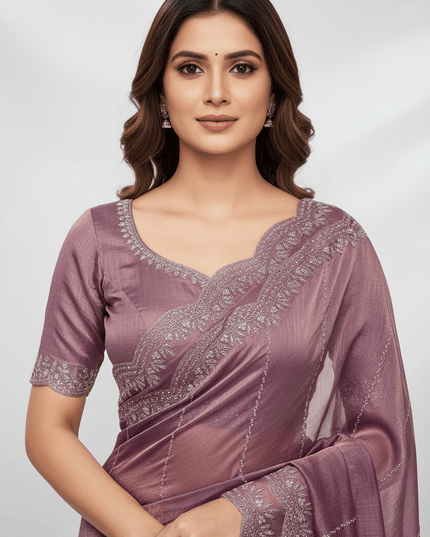 Fendy Chiffon Jarkan Diamond Work Saree with Running Blouse - Rosepetals Luxe
