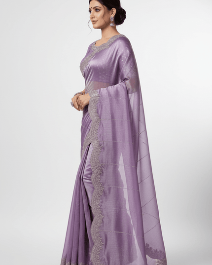 Fendy Chiffon Jarkan Diamond Work Saree with Running Blouse - Rosepetals Luxe