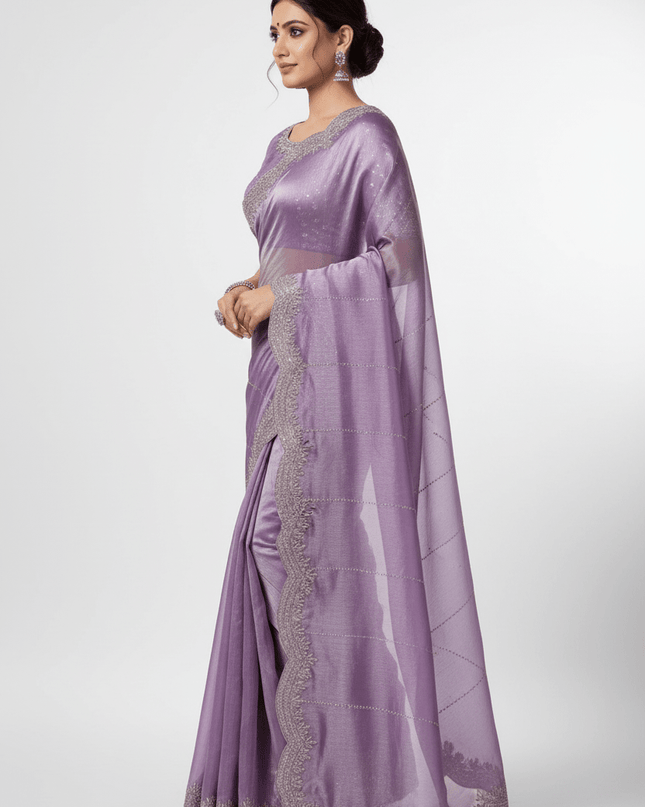 Fendy Chiffon Jarkan Diamond Work Saree with Running Blouse - Rosepetals Luxe