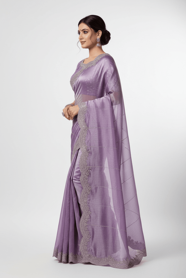 Fendy Chiffon Jarkan Diamond Work Saree with Running Blouse - Rosepetals Luxe