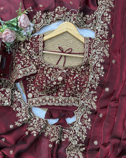 Fendy Silk Embroidered Saree with Sequins - Rosepetals Luxe