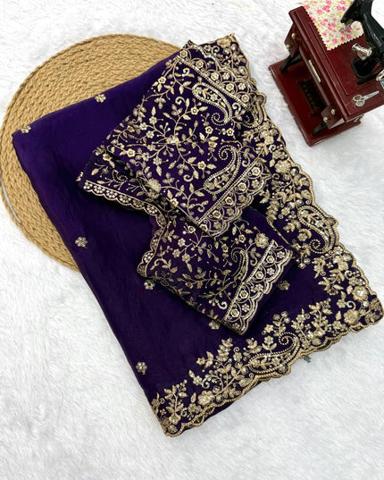 Fendy Silk Embroidered Saree with Sequins - Rosepetals Luxe