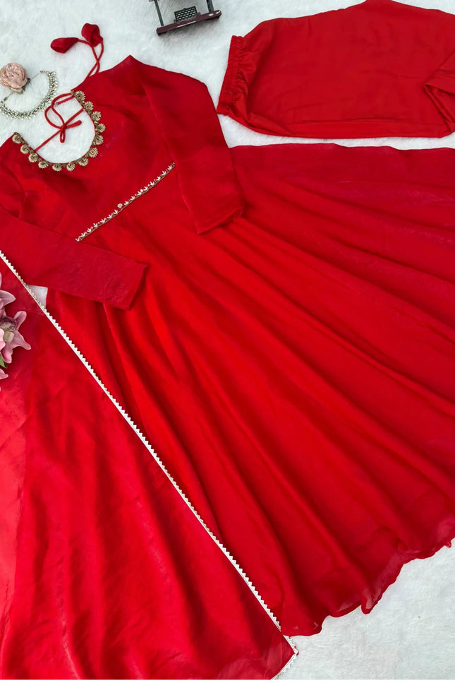 Fendy Silk Handwork Anarkali Suit Set - Rosepetals Luxe