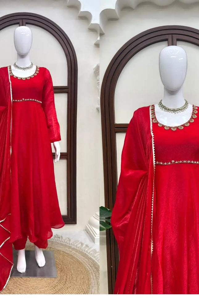 Fendy Silk Handwork Anarkali Suit Set - Rosepetals Luxe