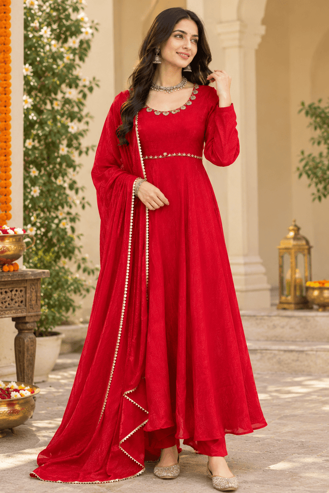 Fendy Silk Handwork Anarkali Suit Set - Rosepetals Luxe