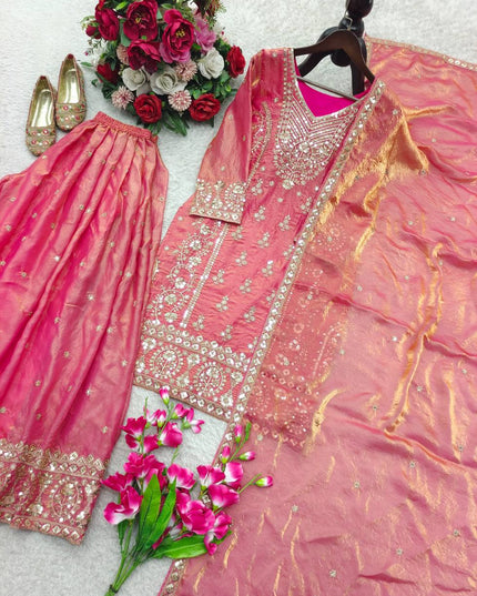 Fendy Silk Sharara Set with Embroidered Dupatta | 5mm Sequence Work | Festive & Party Wear - Rosepetals Luxe