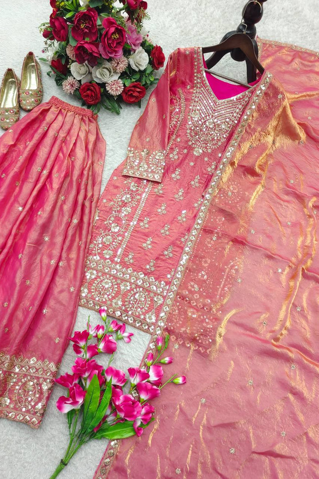 Fendy Silk Sharara Set with Embroidered Dupatta | 5mm Sequence Work | Festive & Party Wear - Rosepetals Luxe