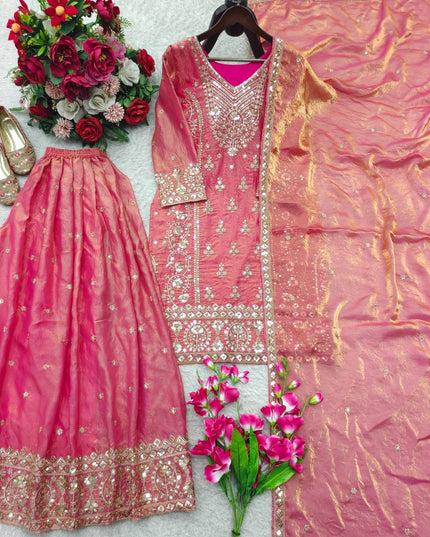 Fendy Silk Sharara Set with Embroidered Dupatta | 5mm Sequence Work | Festive & Party Wear - Rosepetals Luxe