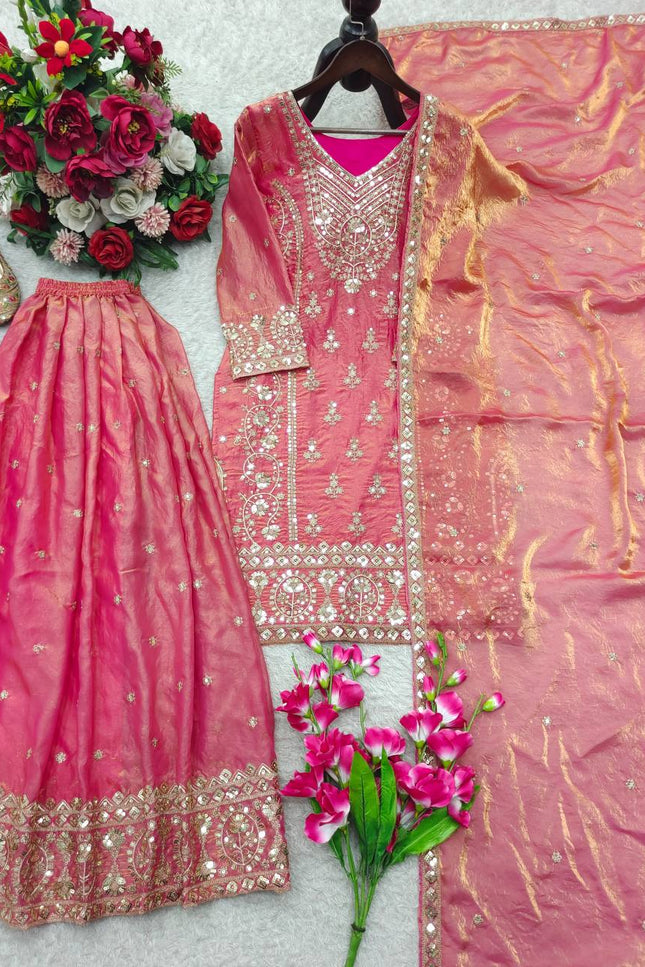 Fendy Silk Sharara Set with Embroidered Dupatta | 5mm Sequence Work | Festive & Party Wear - Rosepetals Luxe