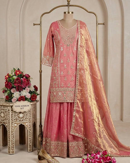 Fendy Silk Sharara Set with Embroidered Dupatta | 5mm Sequence Work | Festive & Party Wear - Rosepetals Luxe