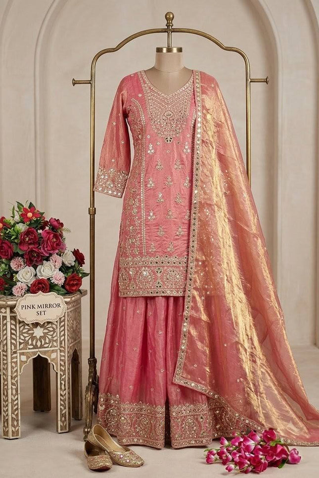 Fendy Silk Sharara Set with Embroidered Dupatta | 5mm Sequence Work | Festive & Party Wear - Rosepetals Luxe