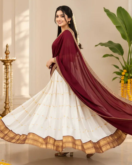 Festive & Wedding Silk Cotton Lehenga Choli Set | Zari Weaving, Beads Handwork & Embroidered Dupatta - Rosepetals Luxe