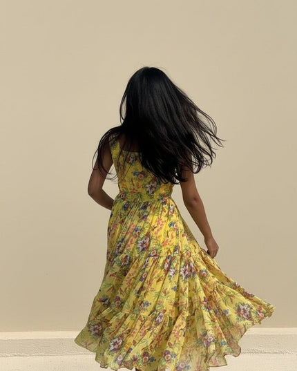 Floral Print Alfino Chiffon Sleeveless Maxi Gown with Waist Knot - Rosepetals Luxe