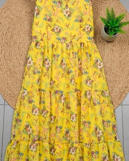 Floral Print Alfino Chiffon Sleeveless Maxi Gown with Waist Knot - Rosepetals Luxe