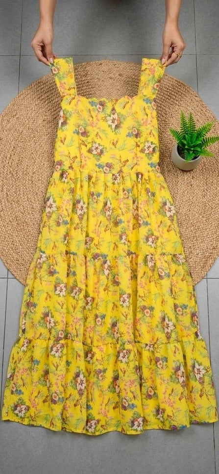 Floral Print Alfino Chiffon Sleeveless Maxi Gown with Waist Knot - Rosepetals Luxe