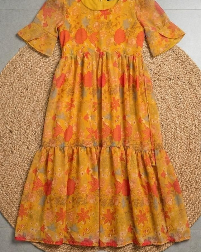 Floral Print Alfino Chiffon Sleeveless Maxi Gown with Waist Knot - Rosepetals Luxe