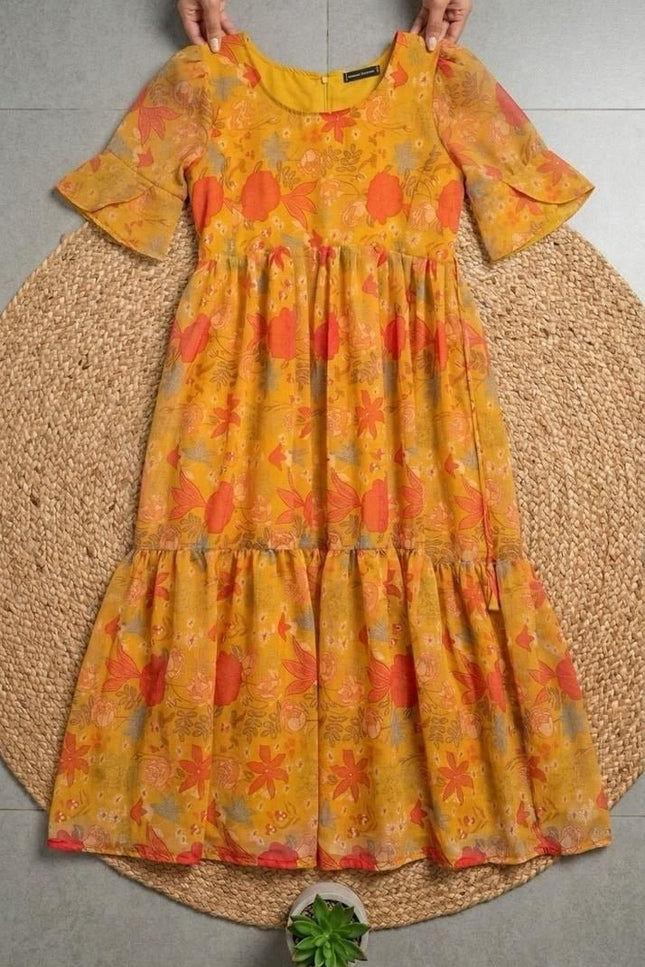 Floral Print Alfino Chiffon Sleeveless Maxi Gown with Waist Knot - Rosepetals Luxe