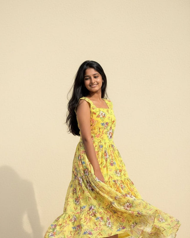 Floral Print Alfino Chiffon Sleeveless Maxi Gown with Waist Knot - Rosepetals Luxe