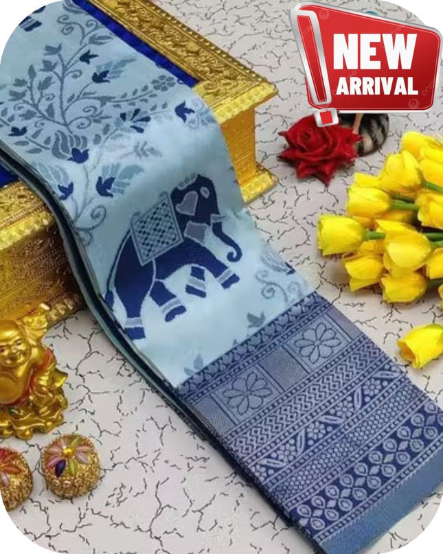 Flowers and Mina Fancy Lightweight Silk Saree with 3D Embossed Design - Rosepetals Luxe