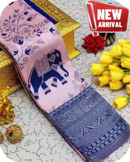Flowers and Mina Fancy Lightweight Silk Saree with 3D Embossed Design - Rosepetals Luxe