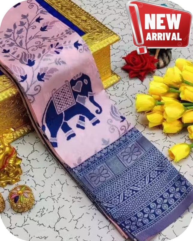 Flowers and Mina Fancy Lightweight Silk Saree with 3D Embossed Design - Rosepetals Luxe