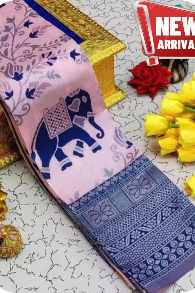 Flowers and Mina Fancy Lightweight Silk Saree with 3D Embossed Design - Rosepetals Luxe