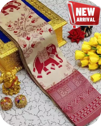 Flowers and Mina Fancy Lightweight Silk Saree with 3D Embossed Design - Rosepetals Luxe