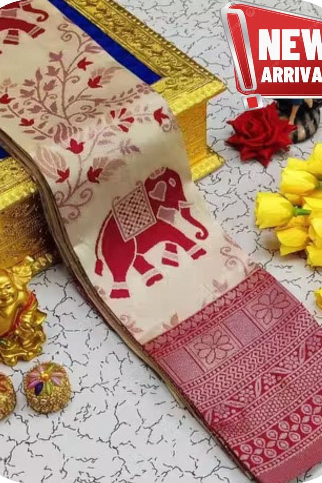 Flowers and Mina Fancy Lightweight Silk Saree with 3D Embossed Design - Rosepetals Luxe