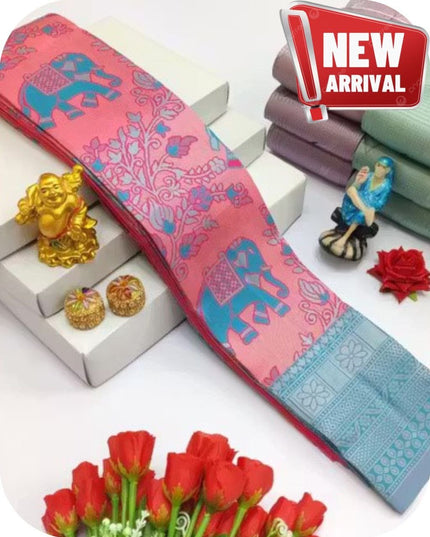 Flowers and Mina Fancy Lightweight Silk Saree with 3D Embossed Design - Rosepetals Luxe