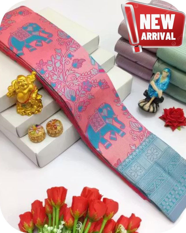 Flowers and Mina Fancy Lightweight Silk Saree with 3D Embossed Design - Rosepetals Luxe