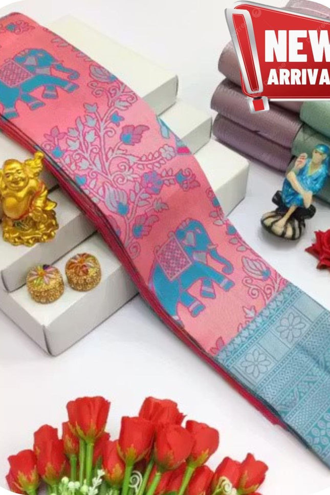 Flowers and Mina Fancy Lightweight Silk Saree with 3D Embossed Design - Rosepetals Luxe
