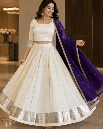 Foil Mirror Work Lehenga Choli Set | Gotta Patti & Heavy Rayon | 6 Metre Flair - Rosepetals Luxe
