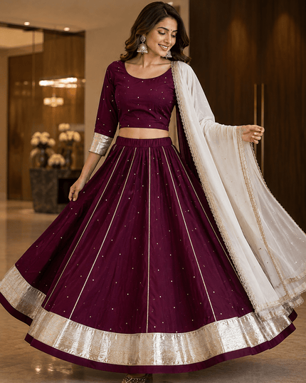 Foil Mirror Work Lehenga Choli Set | Gotta Patti & Heavy Rayon | 6 Metre Flair - Rosepetals Luxe