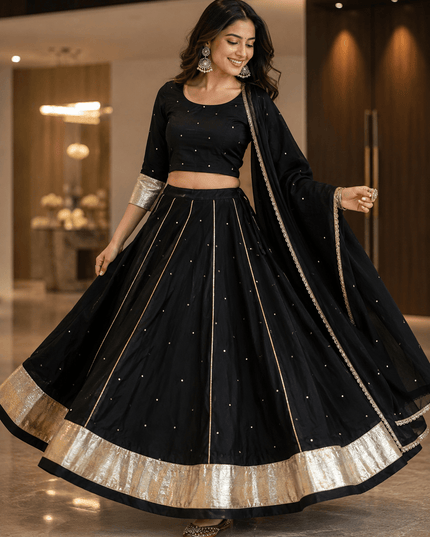 Foil Mirror Work Lehenga Choli Set | Gotta Patti & Heavy Rayon | 6 Metre Flair - Rosepetals Luxe
