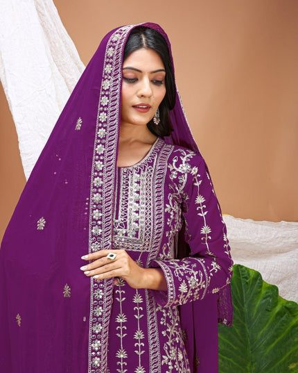 Fox Georgette Embroidered Top Pant & Dupatta Set with Sequence Work - Rosepetals Luxe