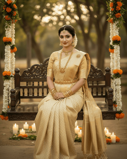 Full Gold Bridal Kanchipuram Luxe Silk Saree | Wedding & Festive | Rosepetals Luxe - Rosepetals Luxe
