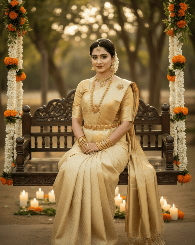 Full Gold Bridal Kanchipuram Luxe Silk Saree | Wedding & Festive | Rosepetals Luxe - Rosepetals Luxe