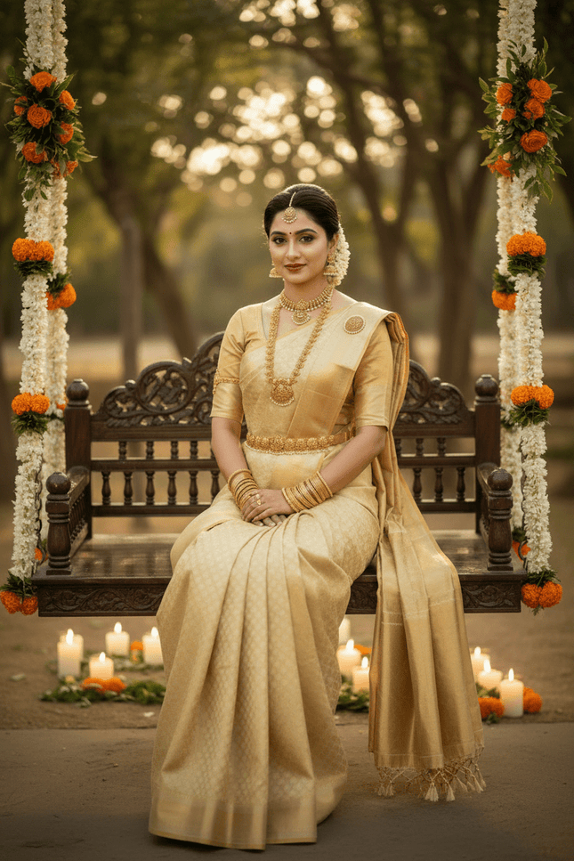 Full Gold Bridal Kanchipuram Luxe Silk Saree | Wedding & Festive | Rosepetals Luxe - Rosepetals Luxe