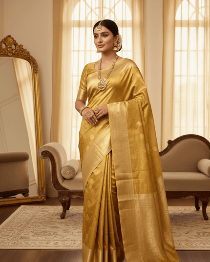 Full Gold Bridal Kanchipuram Luxe Silk Saree | Wedding & Festive | Rosepetals Luxe - Rosepetals Luxe