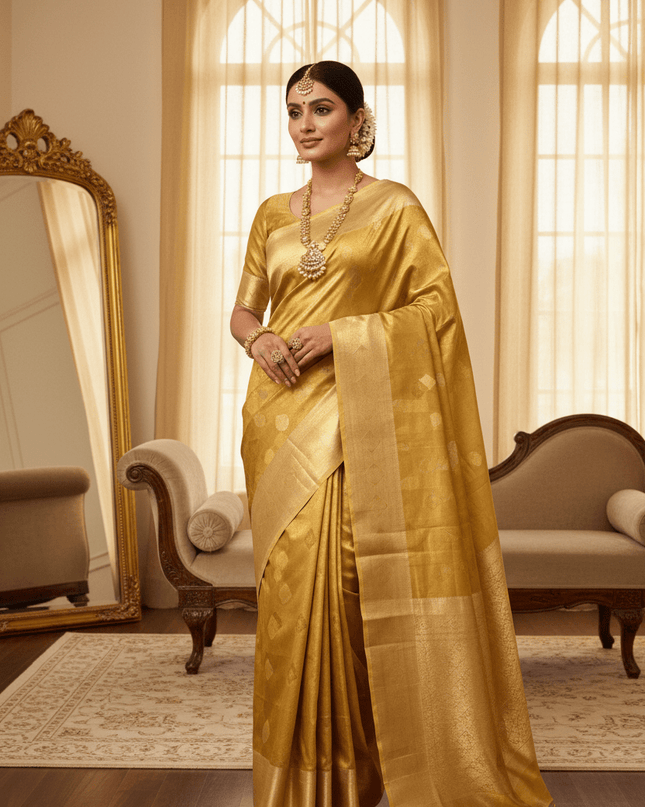 Full Gold Bridal Kanchipuram Luxe Silk Saree | Wedding & Festive | Rosepetals Luxe - Rosepetals Luxe