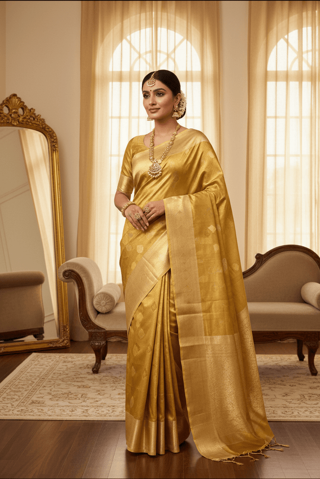 Full Gold Bridal Kanchipuram Luxe Silk Saree | Wedding & Festive | Rosepetals Luxe - Rosepetals Luxe