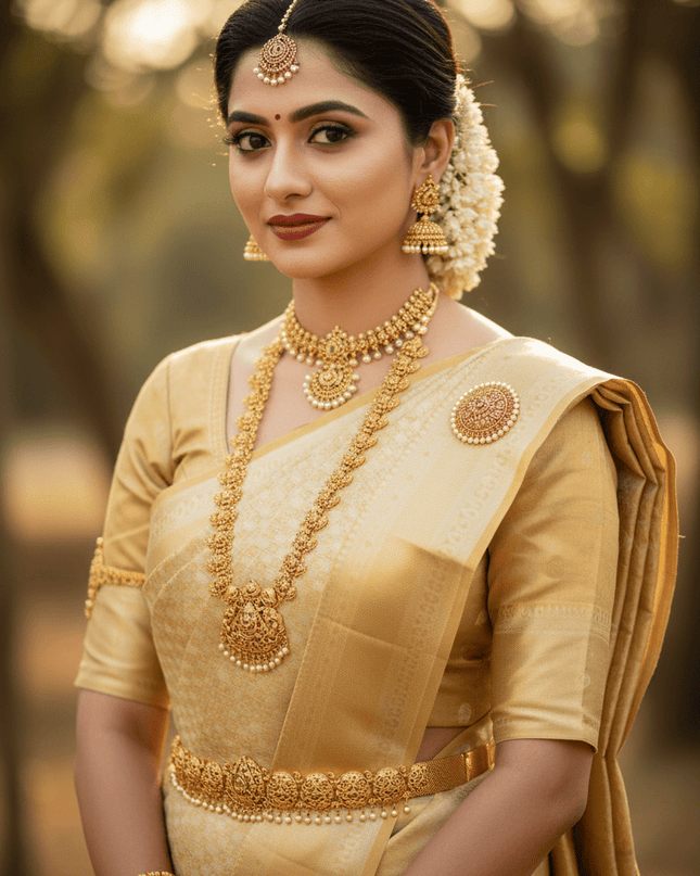 Full Gold Bridal Kanchipuram Luxe Silk Saree | Wedding & Festive | Rosepetals Luxe - Rosepetals Luxe
