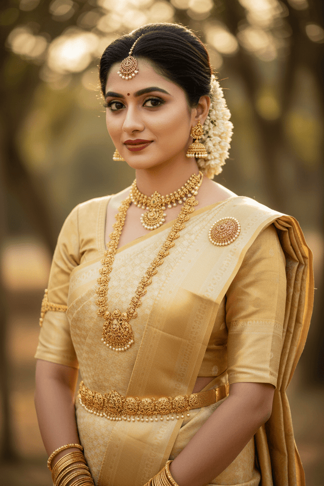Full Gold Bridal Kanchipuram Luxe Silk Saree | Wedding & Festive | Rosepetals Luxe - Rosepetals Luxe