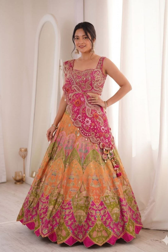 Fully Stitched Embroidery Coding Work Lehenga Choli | Crepe Digital Print With Fancy Latkan - Rosepetals Luxe