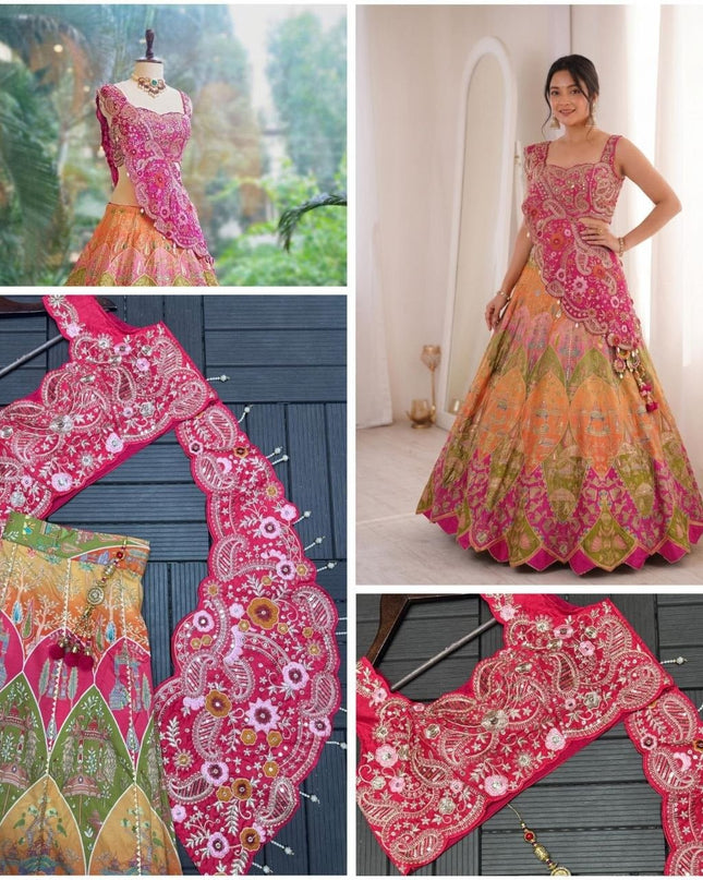 Fully Stitched Embroidery Coding Work Lehenga Choli | Crepe Digital Print With Fancy Latkan - Rosepetals Luxe